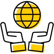 Internet icon of two hands with a globe