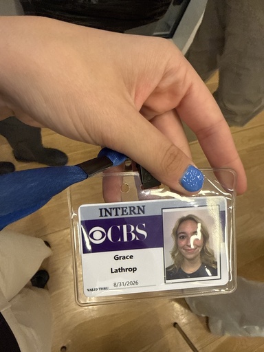 This is a photo of SJMC student Grace Lathrop's ID badge for her internship with CBS.