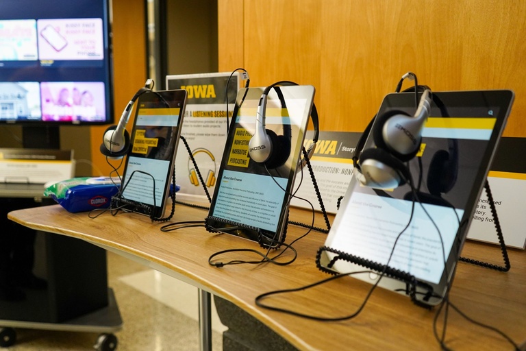 This is a photo of the podcast station at the 2026 Student Exhibition