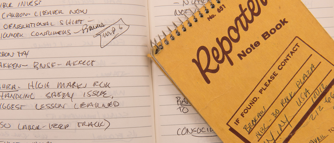 Tom Brokaw's reporter notebooks, which were donated to the University of Iowa